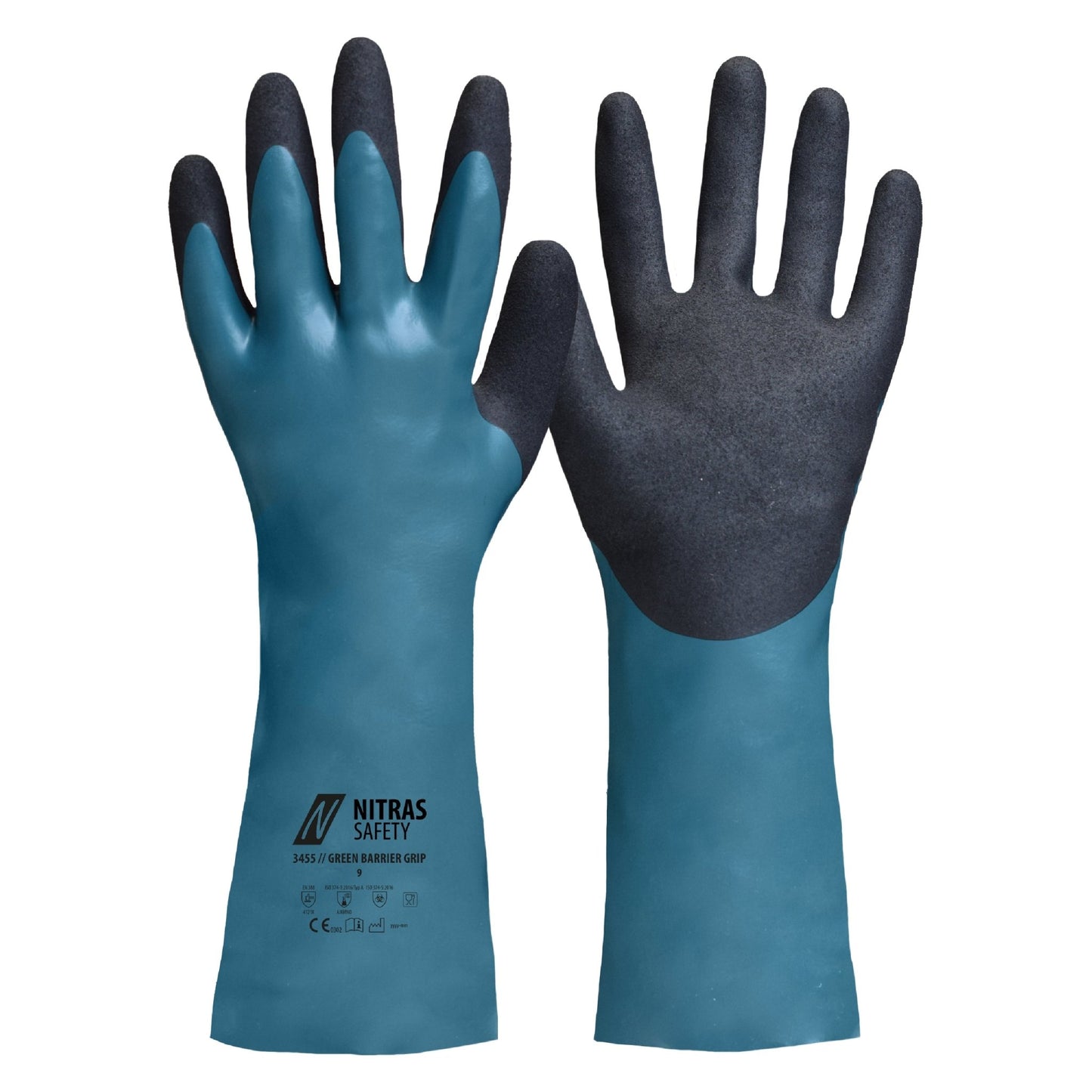 NITRAS GREEN BARRIER GRIP, vegyvédelmi kesztyű, benzin / fekete