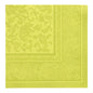 Die grüne, quadratische Papierserviette aus der PAPSTAR "ROYAL Collection" (40 x 40 cm, 1/4 gefaltet) der PAPSTAR GmbH zeigt ein verziertes Paisleymuster und eine dekorative Bordüre mit Blumen- und Blattmotiven.