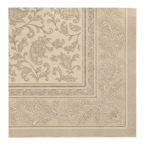 A PAPSTAR 50 darabos "ROYAL Collection" 1/4-hajtás 40 x 40 cm homokszínű szalvéták a PAPSTAR GmbH-tól elegáns paisley és virágos szegéllyel rendelkeznek - ideálisak magas minőségű szalvétákhoz.