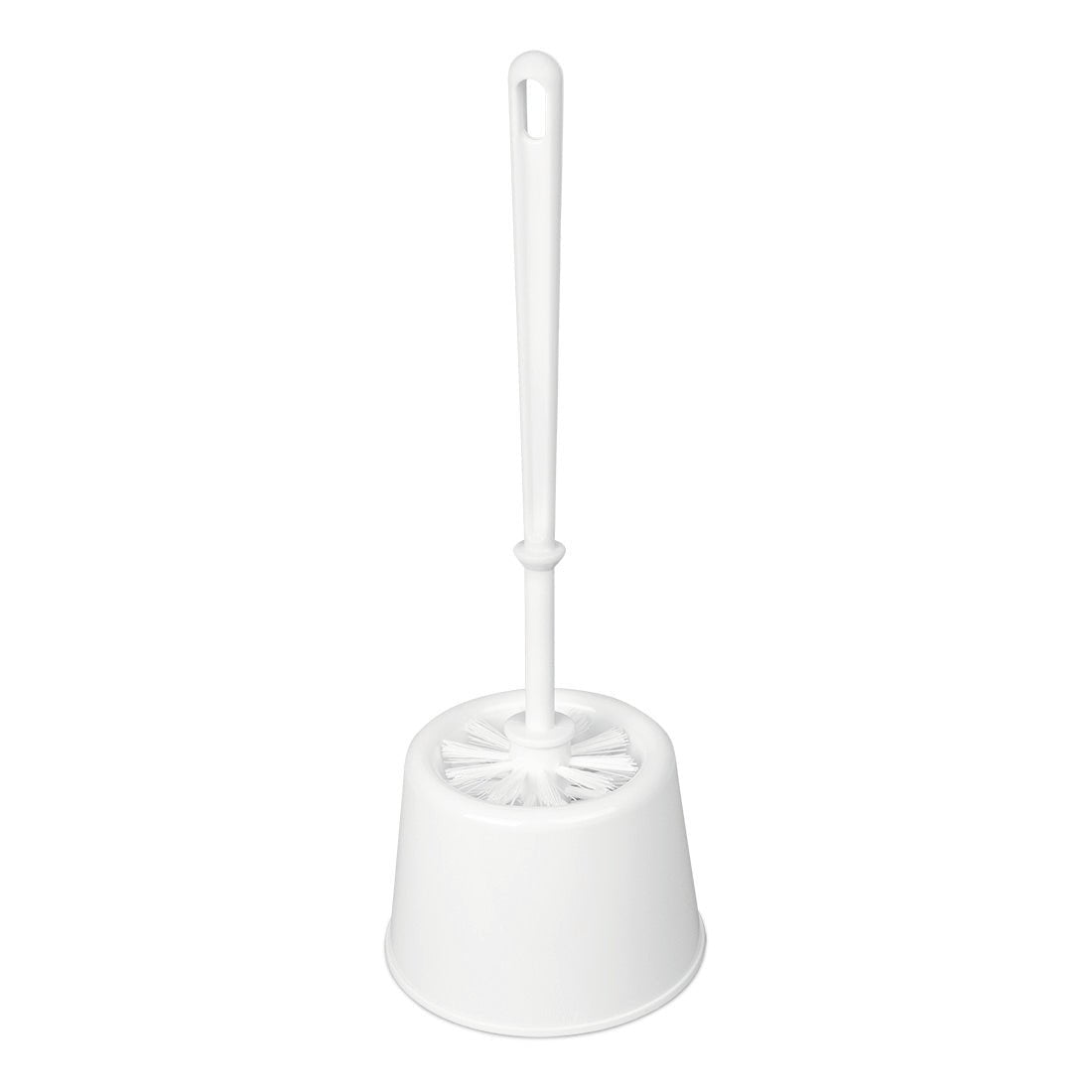 A Nölle Profi Brush WC-garnitúra, Topform (Ø 75 mm, fehér PP-sörte) a Nölle Profi Brush Kefe- & Ecsettechnika e.K.-tól egy fehér WC-kefe tartóval, amely ideális a higiénikus tisztításhoz, és fehér háttér előtt áll.