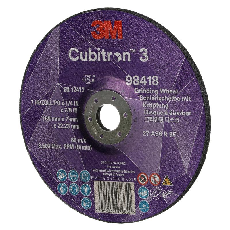 3M™ Cubitron™ 3 csiszolókorong, 98418, 36+, T27, 180 mm x 7 mm x 22,23 mm, EN, 10/csomag, 20 db/PU | Csomag (10 db)