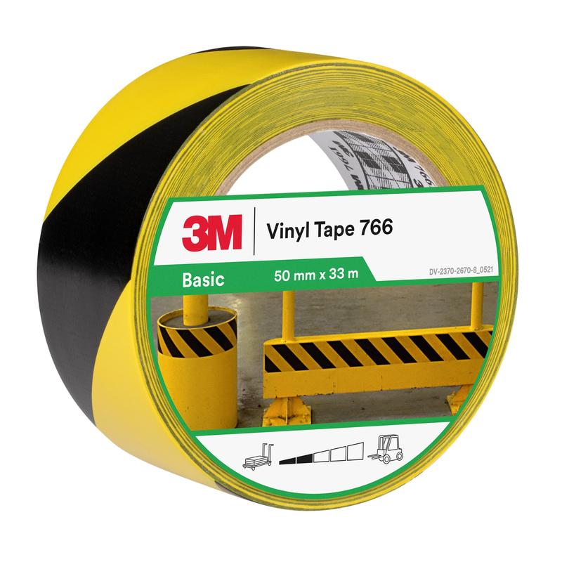 3M™ veszélyjelző szalag 766i, sárga/fekete, 50 mm x 33 m, egyenként csomagolva | Csomag (1 tekercs)