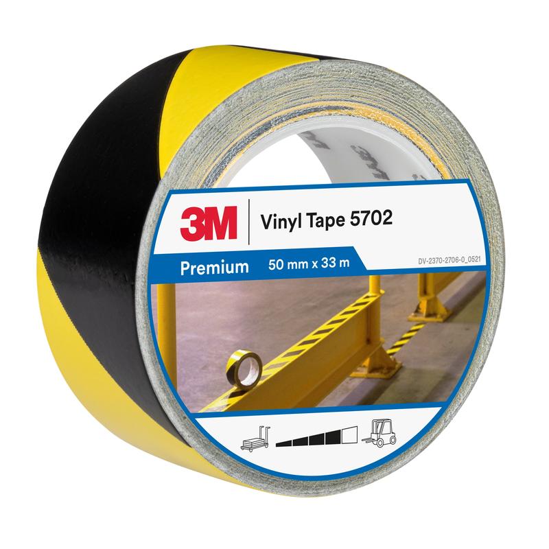 3M™ veszélyjelző szalag 5702, sárga/fekete, 50 mm x 33 m, 0,14 mm, egyenként, kényelmesen csomagolva | Csomag (1 tekercs)