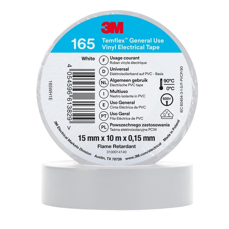 3M™ Temflex™ vinil szigetelőszalag 165, fehér - elektromos szigetelőszalag