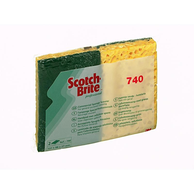 Scotch-Brite™ cellulózszivacs 740, zöld/bézs, 131 mm x 88 mm, 10/csomag, 24 csomag/tok, 240 db/tok | Csomag (10 db)