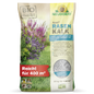 Ein 20 kg-Sack Neudorff Shop Azet RasenKalk mit BIO-Etikett, reicht für 400 m², hilft gegen Moos in sauren Rasenflächen. Die Verpackung zeigt Gras, Blumen, einen Hund und weist auf die Eignung für Rasen hin.