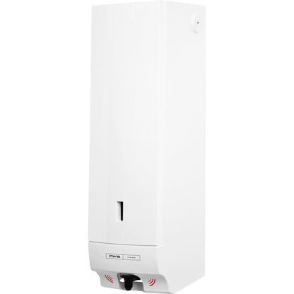 A CWS ParadiseLine habszappanadagoló Foam Slim Non-Touch, fehér színben borítással, téglalap alakú, falra szerelhető habszappanadagoló fekete érzékelőfelülettel és kis elülső nyílással az érintésmentes higiéniáért.