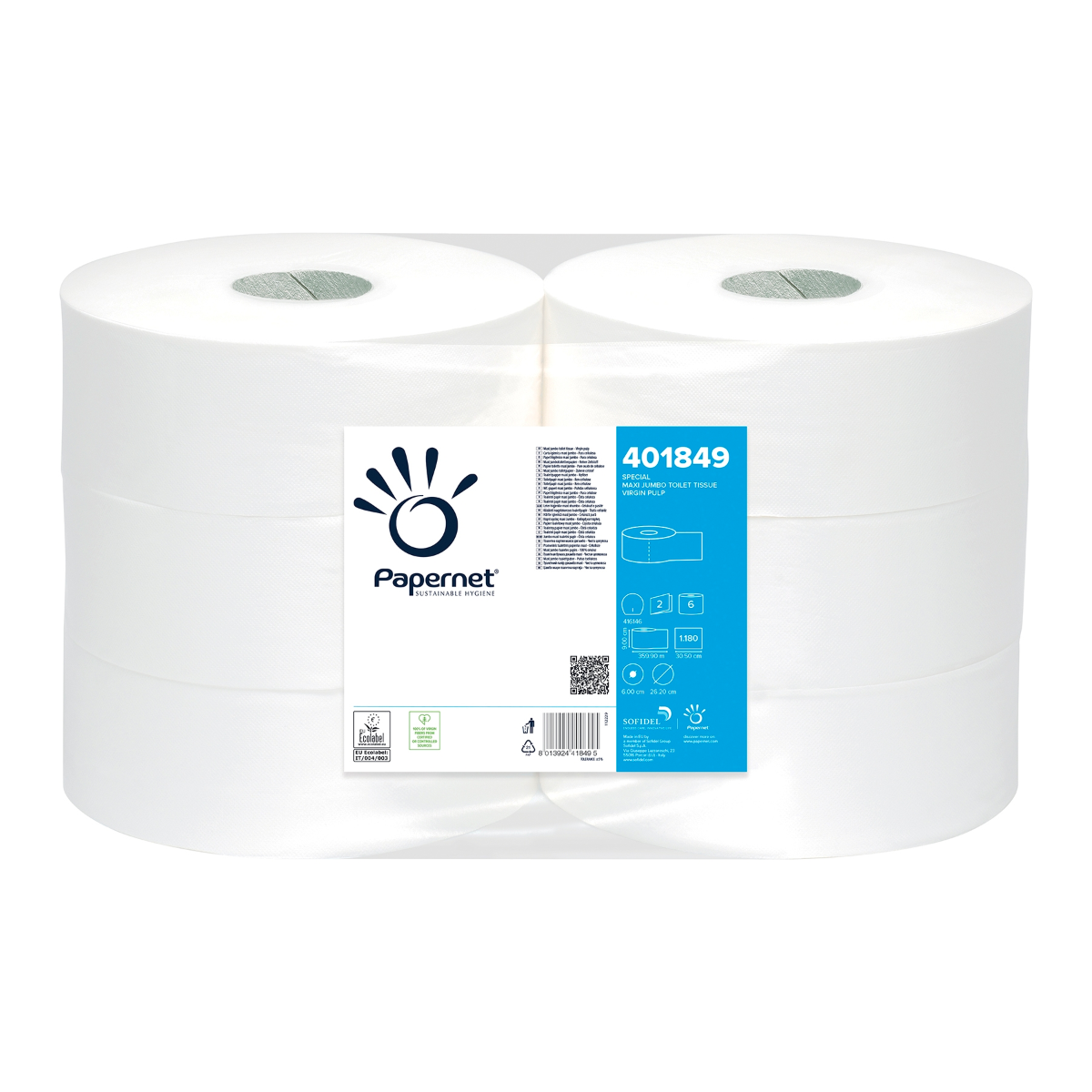 Papernet Maxi, 2 lg pép, 360m, Ø tekercs 26,20cm, 1180 lap. KÜLÖNLEGES Fehér ECO | Karton (1 csomag)