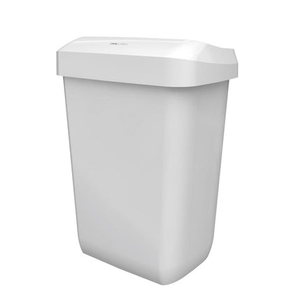 A CWS ParadiseLine Abfallbehälter Paper Bin egy fehér, téglalap alakú 43 l-es műanyag tartály enyhén domború fedéllel, egyszerű fehér háttéren ábrázolva.