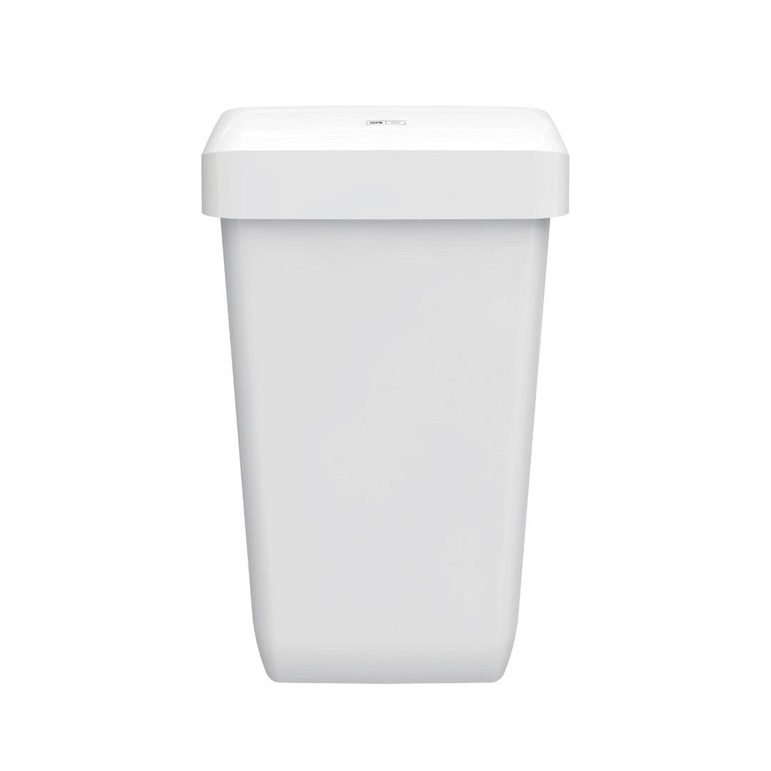 A CWS ParadiseLine Paper Bin fehér színű szemetes (23 l) egyszerű, téglalap alakú kialakításával és lapos fedelével tűnik ki, amelyet fehér háttér előtt ábrázolnak.