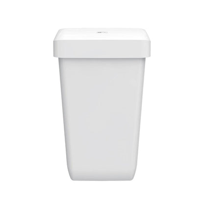 A CWS ParadiseLine Paper Bin fehér színű szemetes (23 l) egyszerű, téglalap alakú kialakításával és lapos fedelével tűnik ki, amelyet fehér háttér előtt ábrázolnak.