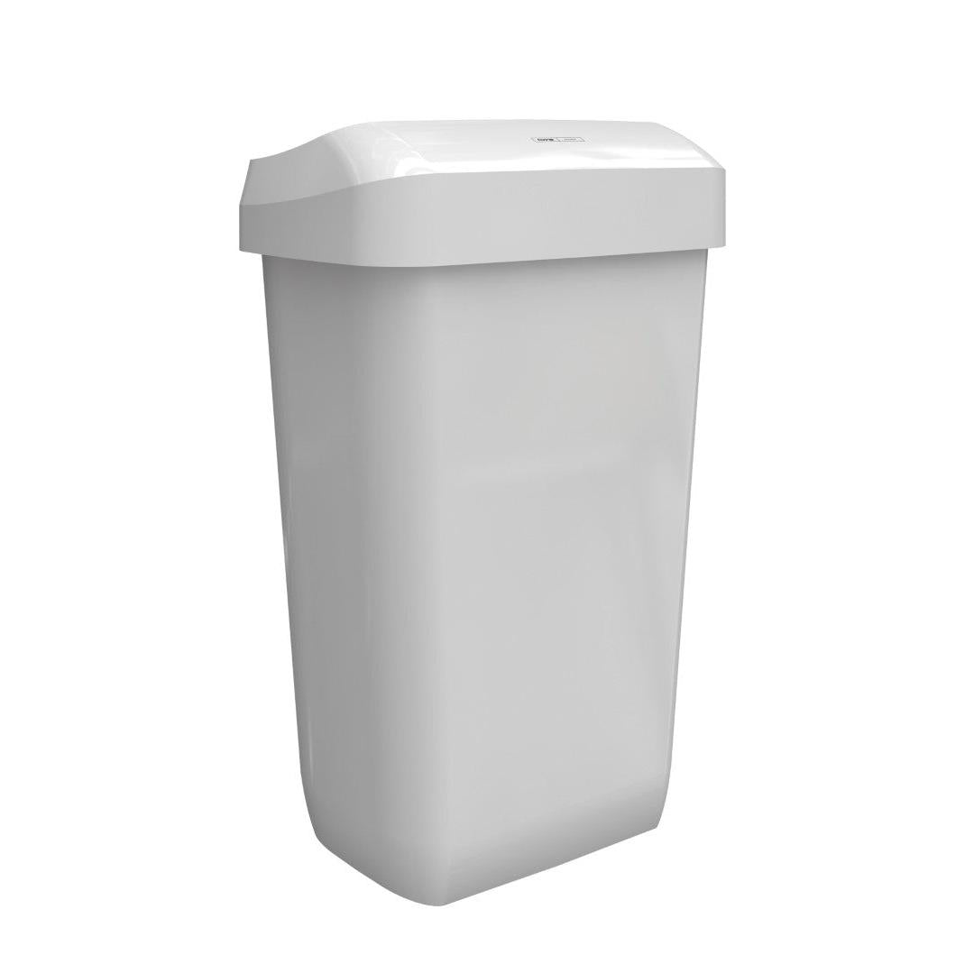 A képen egy fehér, téglalap alakú CWS ParadiseLine Paper Bin hulladéktároló (23 l) látható, enyhén domború fedéllel, egyszerű fehér háttér előtt.