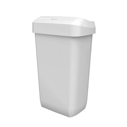 A CWS ParadiseLine Paper Bin hulladéktároló (fehér, 23 l) modern, minimalista kialakításával, sima élekkel és zárt fedéllel tűnik ki. A képen a CWS fehér, téglalap alakú műanyag tárolója látható egy egyszerű fehér háttér előtt.