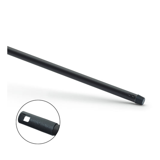 Ein schwarzer Nölle Profi Brush Metallstiel kunststoffummantelt mit Gewinde von Nölle Profi Brush Bürsten- & Pinseltechnik e.K.; der Einsatz hebt die mit Gewinde versehene Metallspitze mit einem rechteckigen Loch zum Aufhängen hervor.