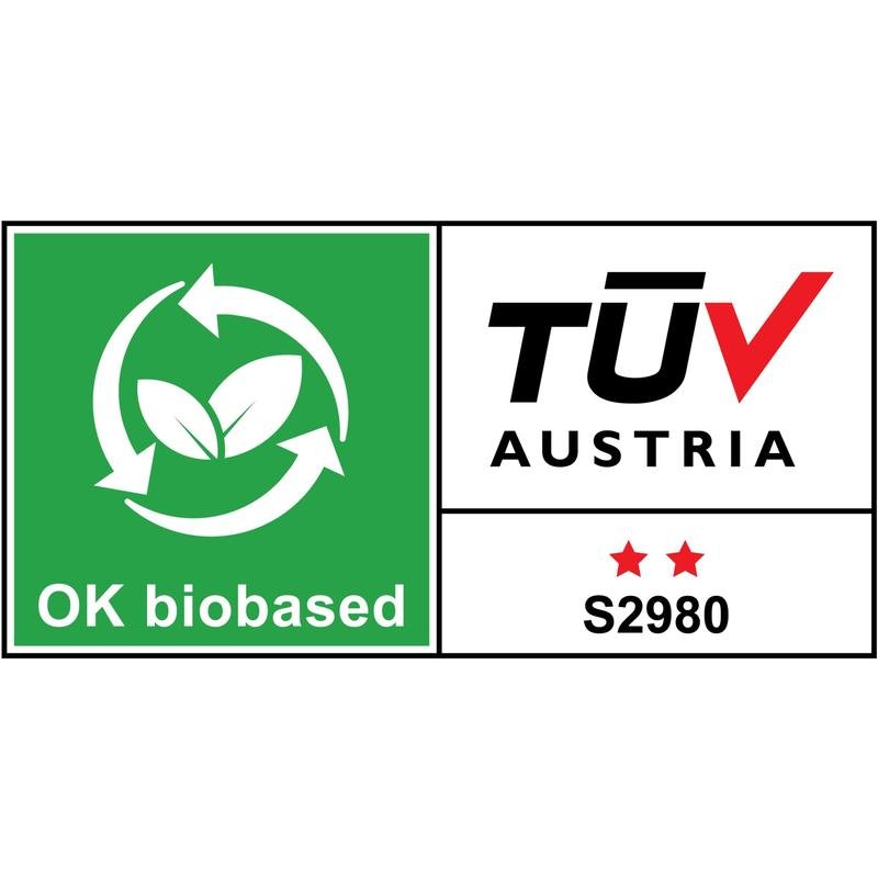 Egy zöld "OK biobased" tanúsítvány újrahasznosítási szimbólummal, levelekkel, "TÜV AUSTRIA" felirattal, két piros csillaggal és az "S2980" kóddal jelöli a 3M Scotch® Magic™ ragasztószalagot (66% növényi alapú ragasztó, 19 mm x 33 m, 9 tekercs/csomag).