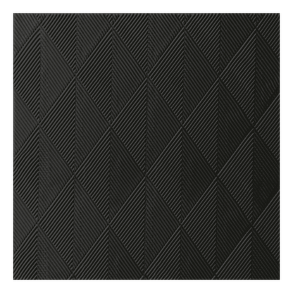 A Duni Elegance® Crystal szalvéta 40 x 40 cm-es méretben, fekete színben, strukturált felülettel rendelkezik, kiemelkedő, rombusz alakú részekkel. Minden rombusz négy kisebb háromszöget tartalmaz egy kifinomult geometriai mintában, egységes sötétszürke vagy fekete színben, a Duni GmbH-tól. A csomag 40 szalvétát tartalmaz.