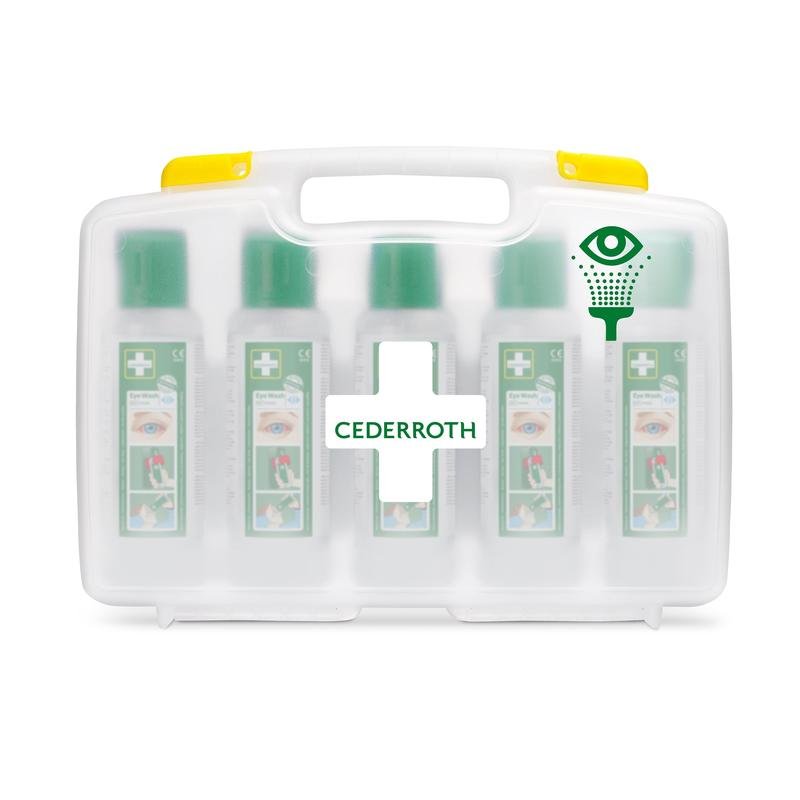 A Cederroth szemöblítő (5x500ml) az Orkla Wound Care AB hordozható tokjában öt palackot kínál átlátszó bőröndben sárga fogantyúval - tökéletesen jelölt és ideális a munkahelyi szemöblítéshez. REF 7255 cserélje ki | Csomag (1 darab).