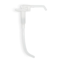 Die ARNOMED DISPENSER DOSIERPUMPE Ersatzpumpe der ARNOWA GmbH ist eine transparent-weiße Ersatzpumpe für Seifen- und Desinfektionsmittelspender mit langem, gebogenem Rohr und abgewinkeltem Auslauf, abgebildet auf einem schlichten weißen Hintergrund.