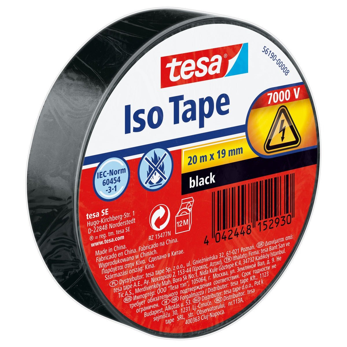 tesa SPVC elektromos szigetelőszalag, fekete, 20 m x 19 mm