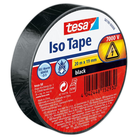 tesa SPVC elektromos szigetelőszalag, fekete, 20 m x 19 mm