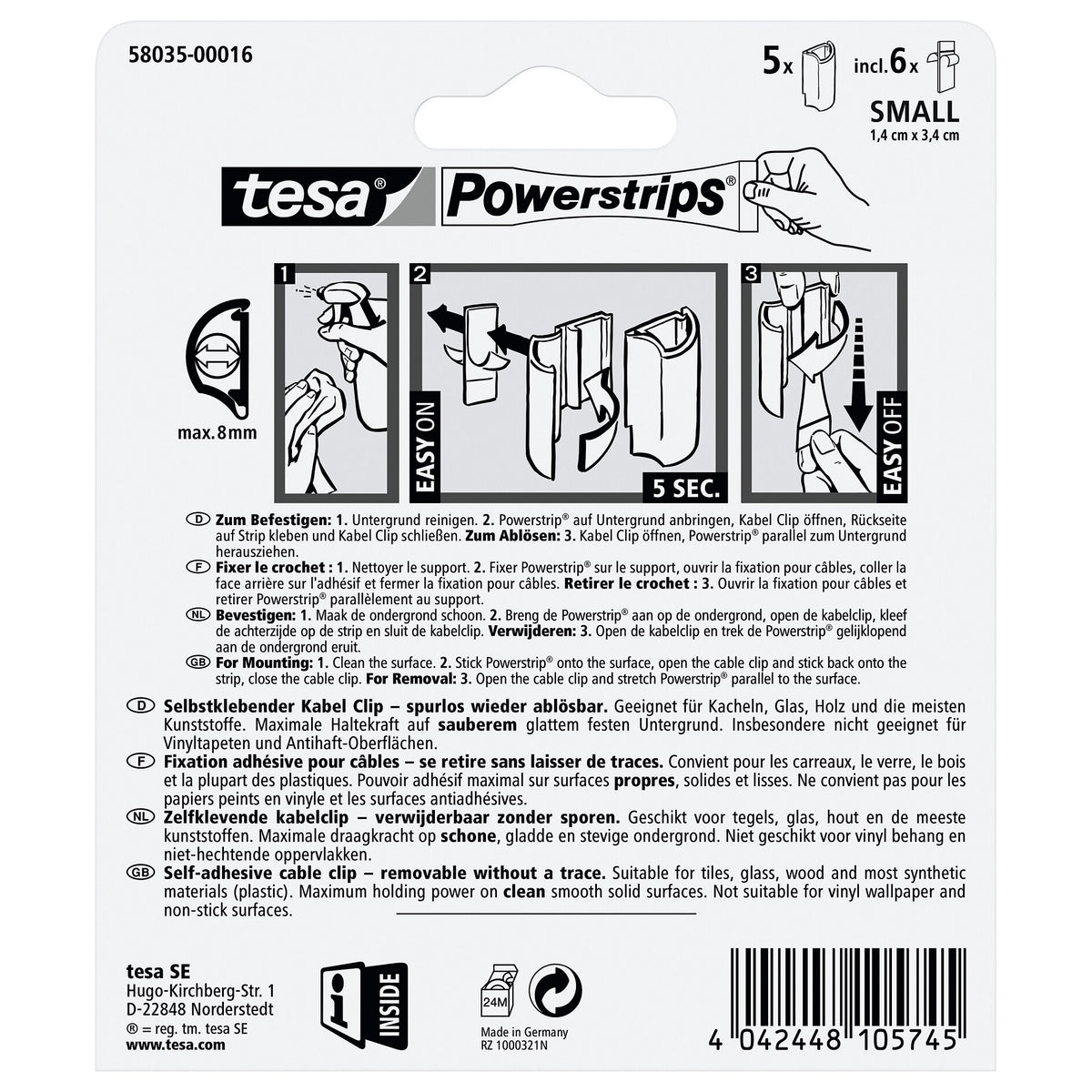 tesa Powerstrips Kabel-Clip, weiß
