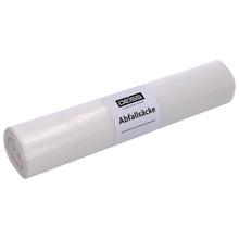 A képen egy EMIL DEISS KG szemeteszsák DEISS 59001 (700x1100 mm, 20-as típus, átlátszó, 50 darab) látható fehér háttér előtt - tökéletes a csomagoláshoz és a praktikus hulladékkezeléshez a praktikus, átlátszó tekercses kialakításban.