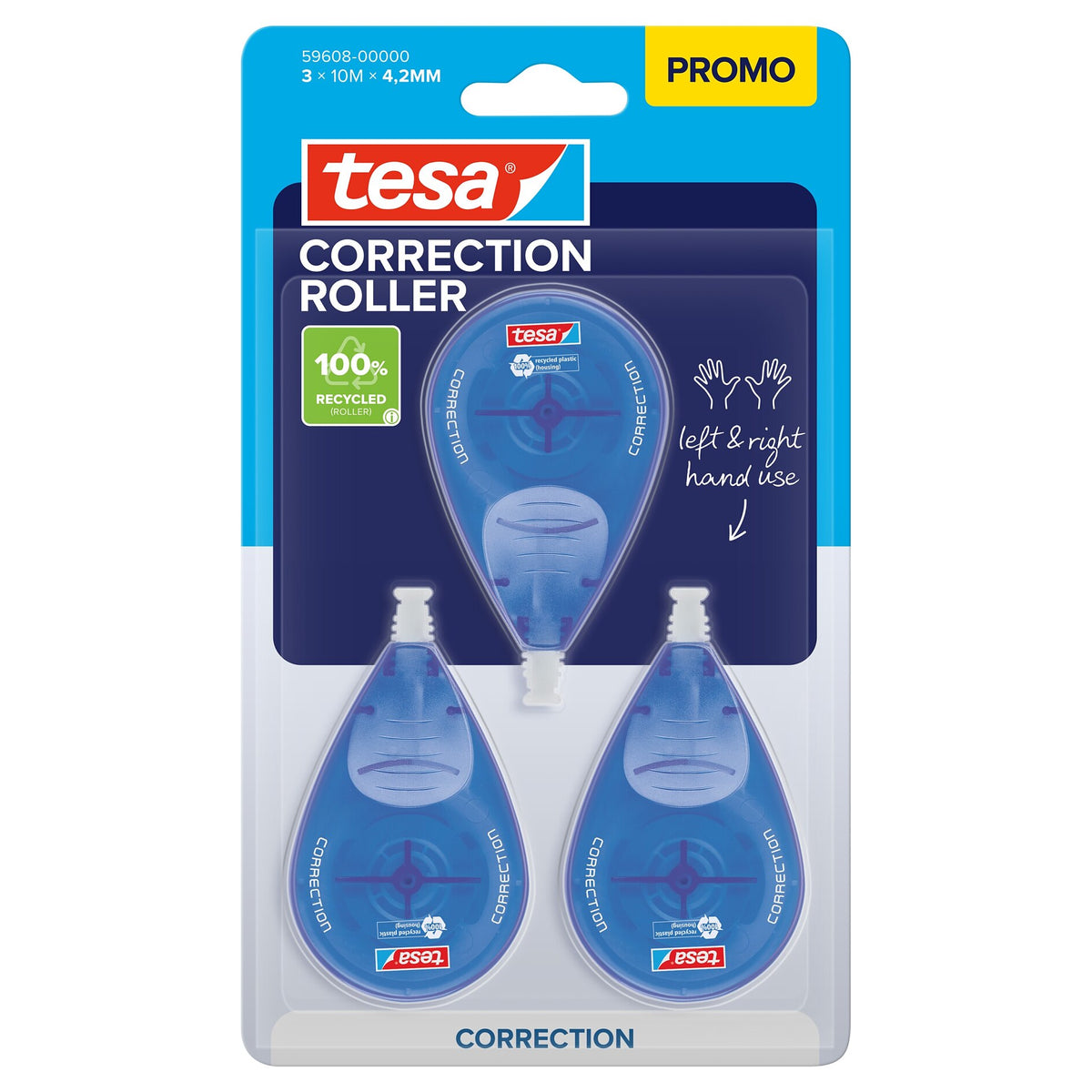 tesa CORRECTION ROLLER eldobható, 10 m x 4,2 mm, fehér, buborékcsomagolásban, 3 darab