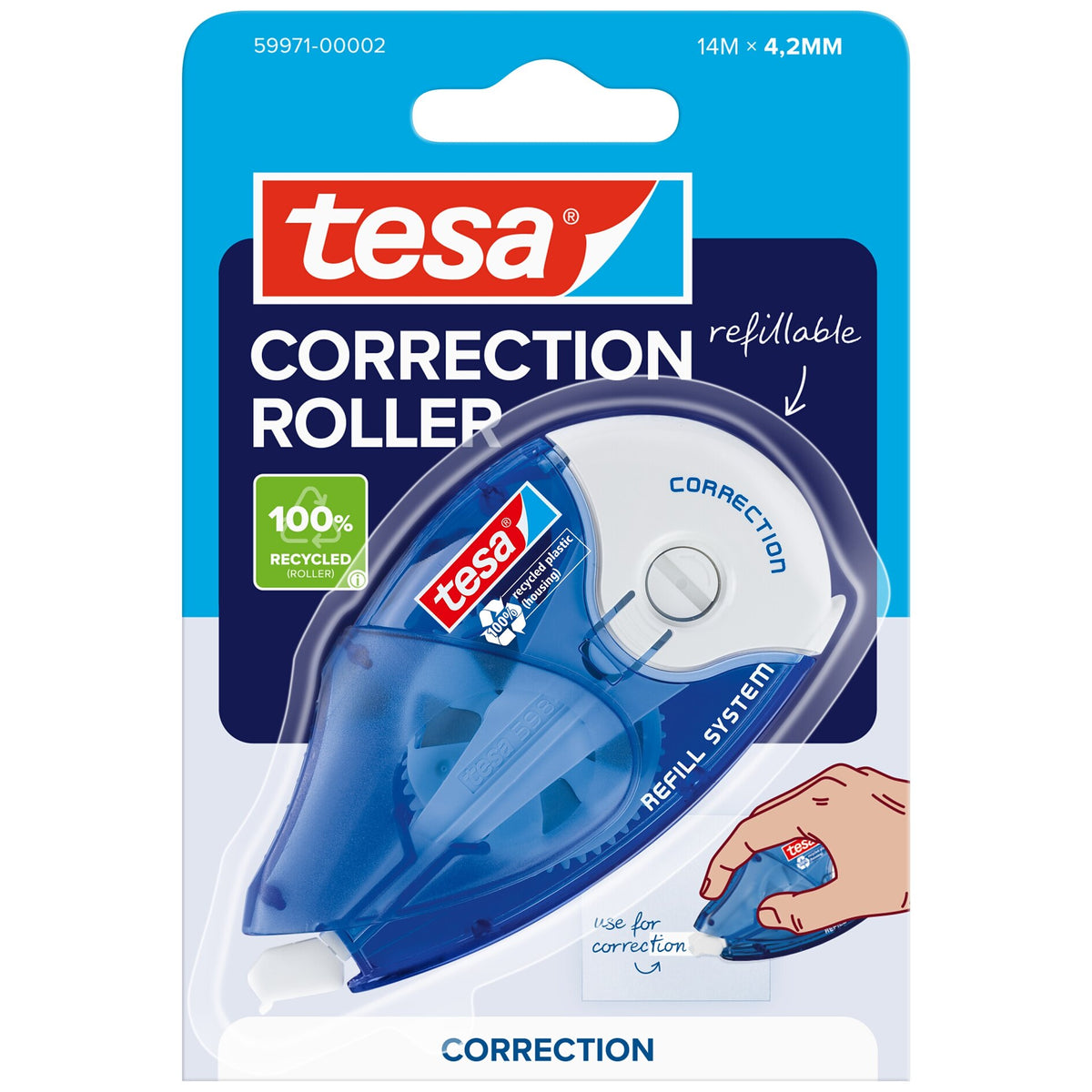 tesa CORRECTION ROLLER, fehér, buborékcsomagolásban, 14 m x 4,2 mm