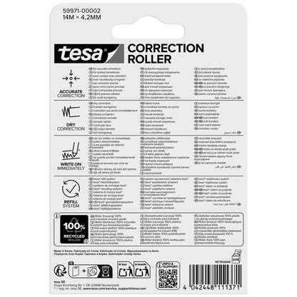 tesa CORRECTION ROLLER, fehér, buborékcsomagolásban, 14 m x 4,2 mm