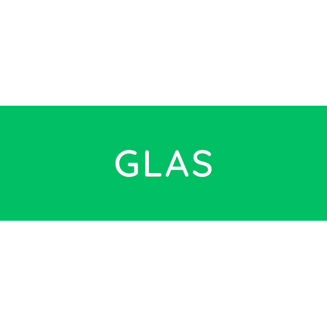 Der Novocal Farbiger Wertstoffaufkleber groß, mit Text: Glas (Grün) zeigt "GLAS" in weißen Großbuchstaben auf kräftigem grünem Hintergrund - ideal als Glasabfall-Aufkleber zur Unterstützung der Mülltrennung von Glas. Die Packung enthält 1 Stück.