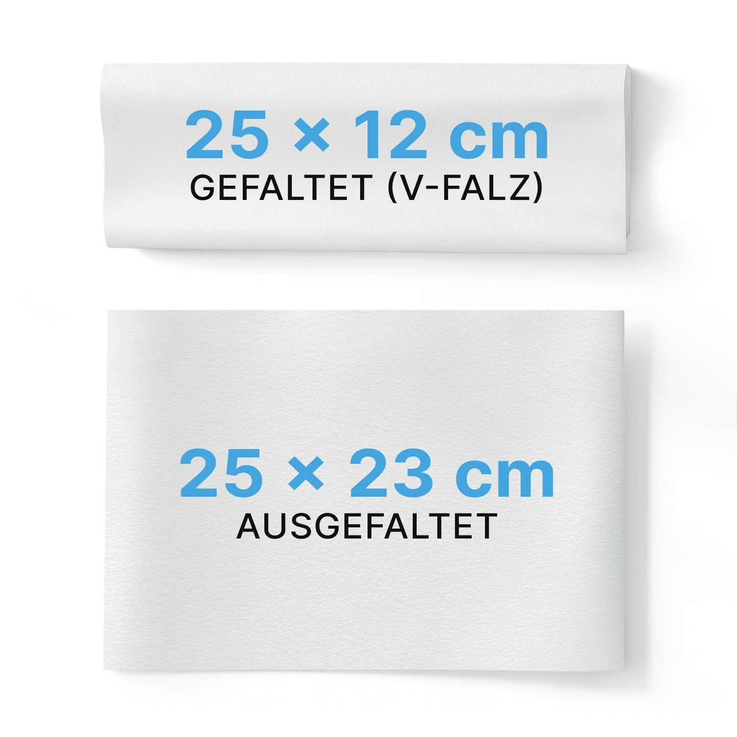 Két ARNOMED PAPÍRTÖRÖLKÖZŐ (ARNOWA GmbH) látható: az egyik V-hajtással összehajtva (25 x 12 cm), a másik kinyitva (25 x 23 cm). Mindkettő kék és fekete felirattal van ellátva, így ideális mosdókhoz.