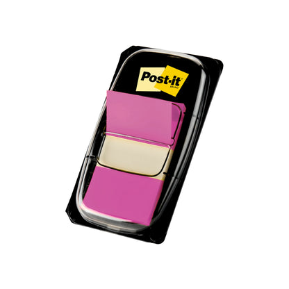 Eine Packung 3M Deutschland GmbH Post-it® Index Haftstreifen, Standard, 25,4 mm x 43,2 mm, mit 50 Haftstreifen pro Spender.