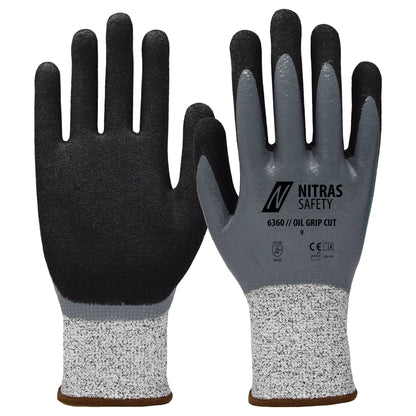NITRAS OIL GRIP CUT, vágásvédő kesztyű, szürke/fekete