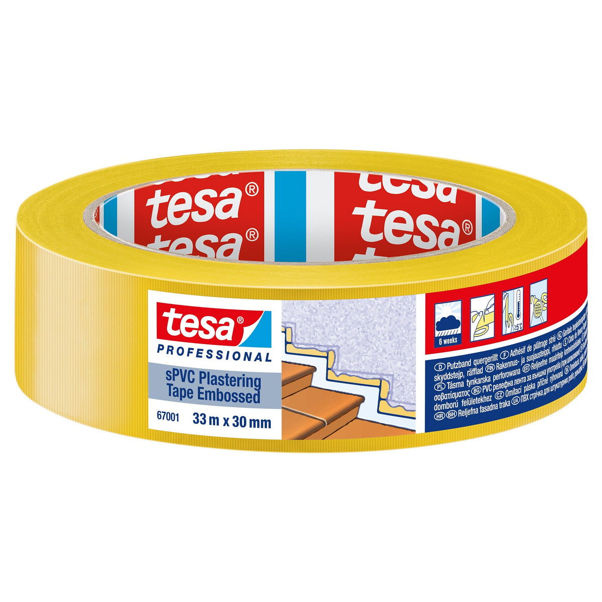 tesa Professional 67001 Putzband sPVC quergerillt, gelb 33 m x 30 mm