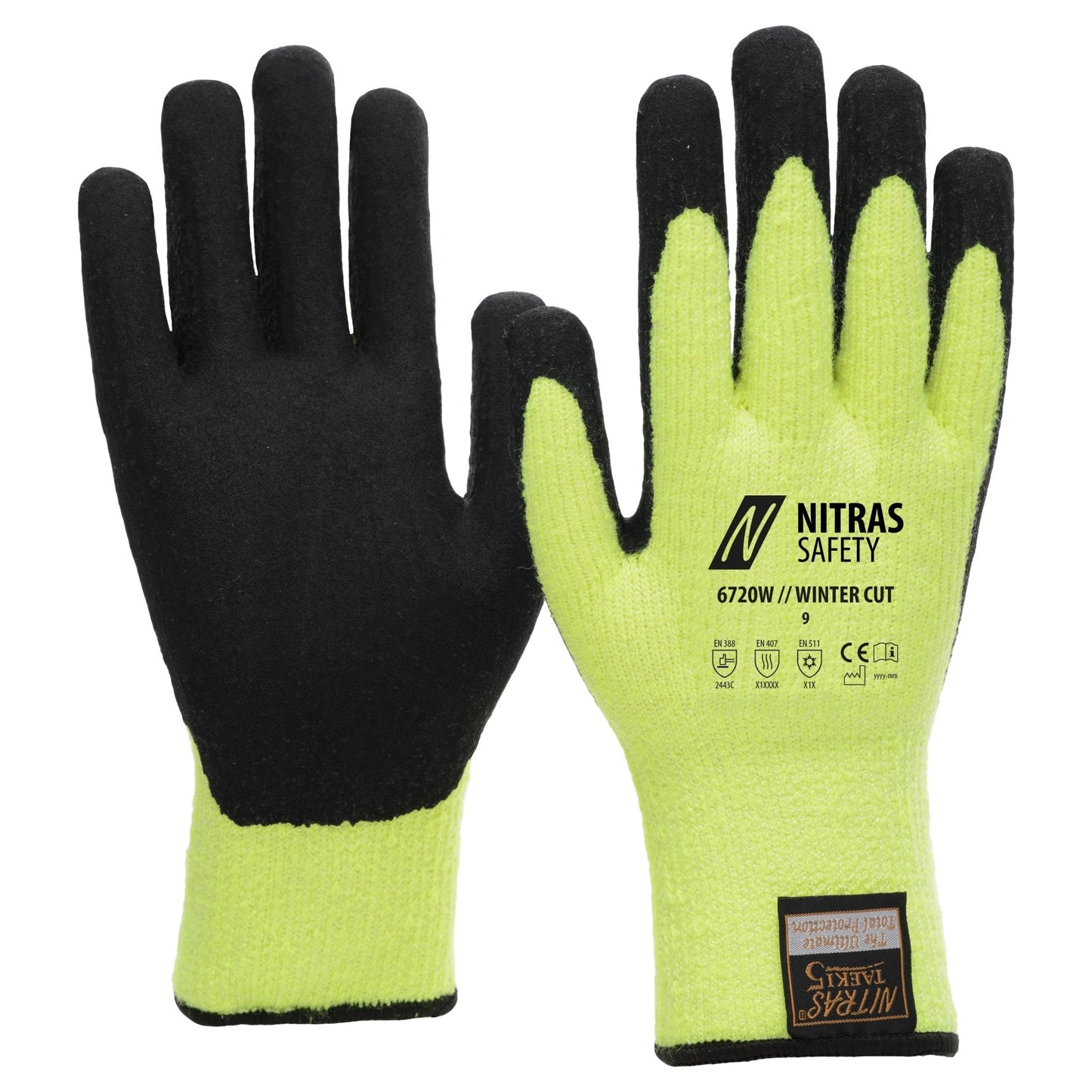 NITRAS TAEKI WINTER CUT, vágásvédő kesztyű, neon sárga / fekete