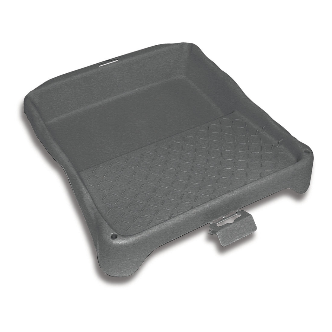 Die Nölle Profi Brush Farbwanne (34 x 38 cm) von Nölle Profi Brush Bürsten- & Pinseltechnik e.K. ist eine graue, rechteckige Farbwanne aus Regranulat, die für Malerarbeiten gedacht ist.