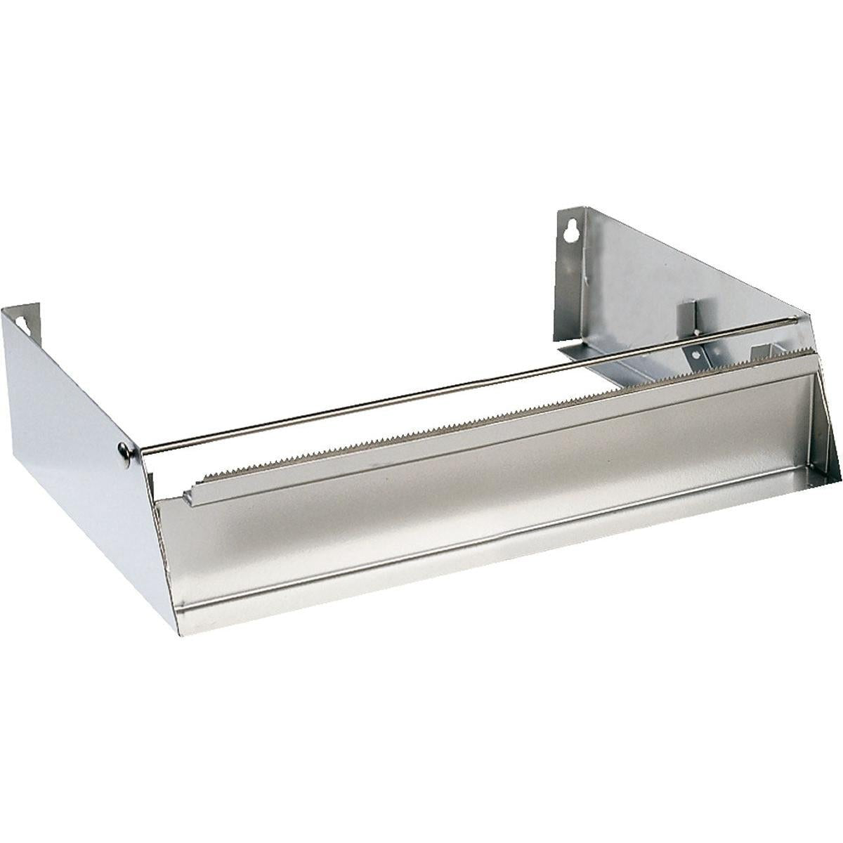 A Duni GmbH 450 mm-es fóliaadagoló szürke acél 45 cm egy fémadagoló fogazott élekkel és vízszintes rúddal a tekercsek vágásához és tartásához, lyukakkal a könnyű falra szerelés érdekében. Csomag: 1 darab.