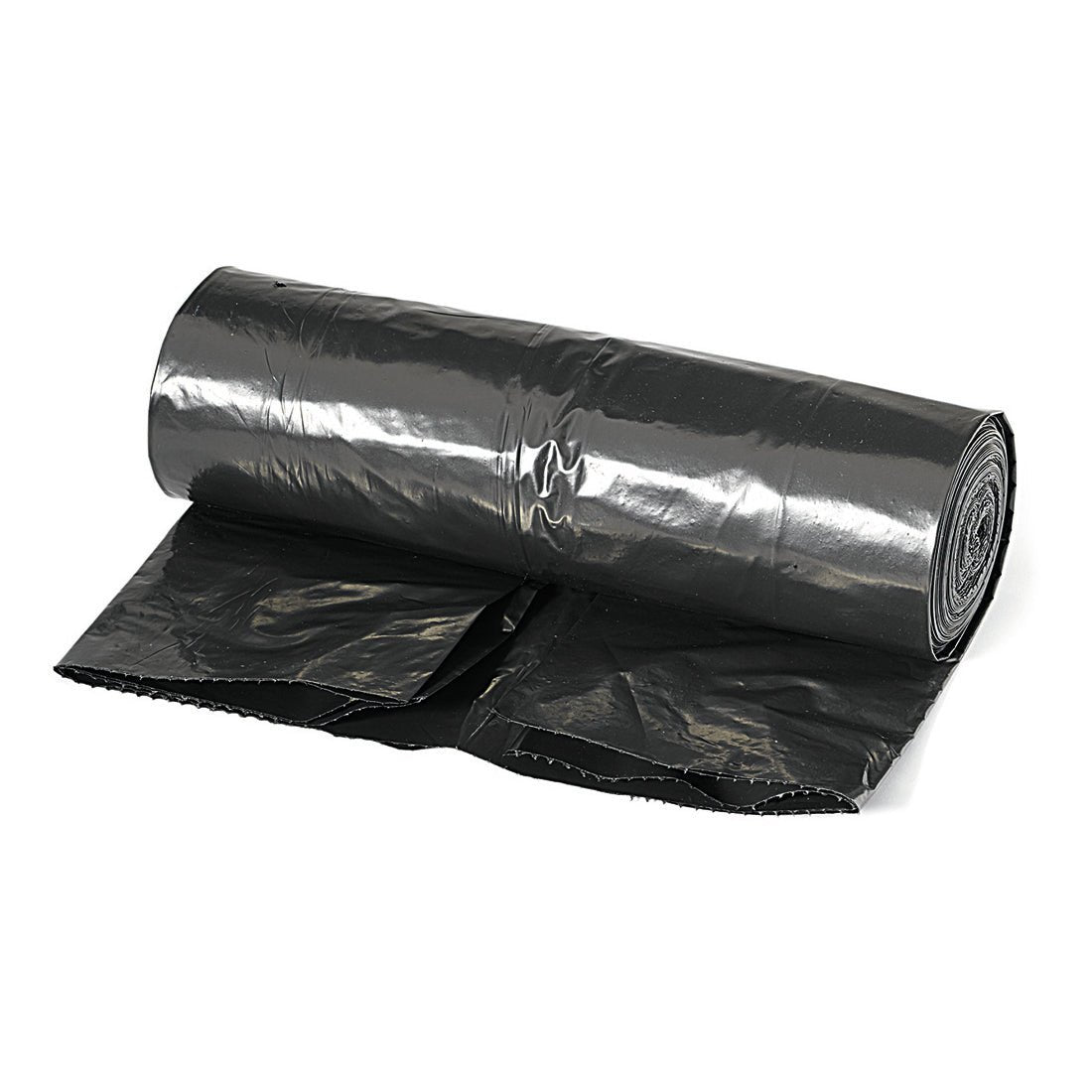 Egy Jumbo szemeteszsák 240L, 60my, fekete a Nölle Profi Brush Kefe- és Ecsettechnika e.K.-tól részben le van tekerve, és megmutatja ennek a robusztus szemeteszsáknak a fényes felületét és perforált éleit.