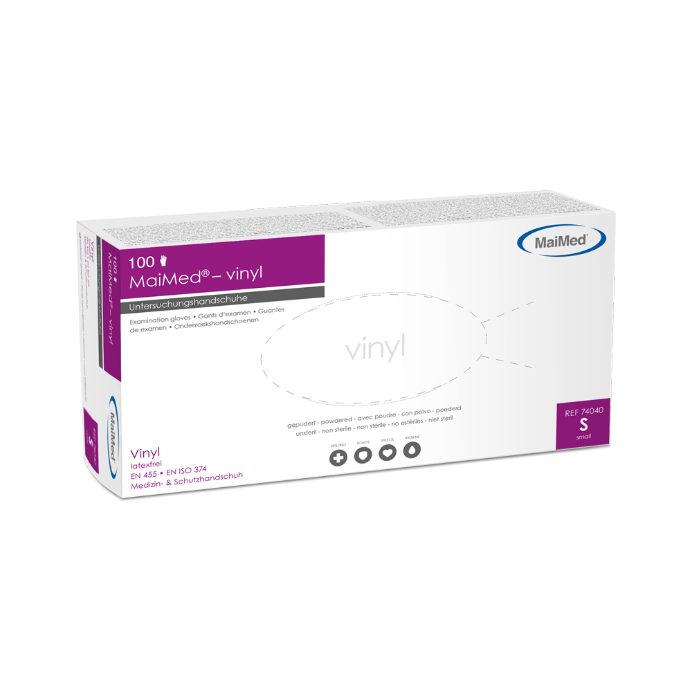 MaiMed-vinyl vizsgálókesztyű, nem steril, púderes, 100 db/doboz