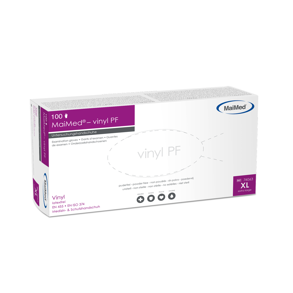 MaiMed-vinyl PF, nem steril, púdermentes vinil vizsgálókesztyű, 100 db/doboz