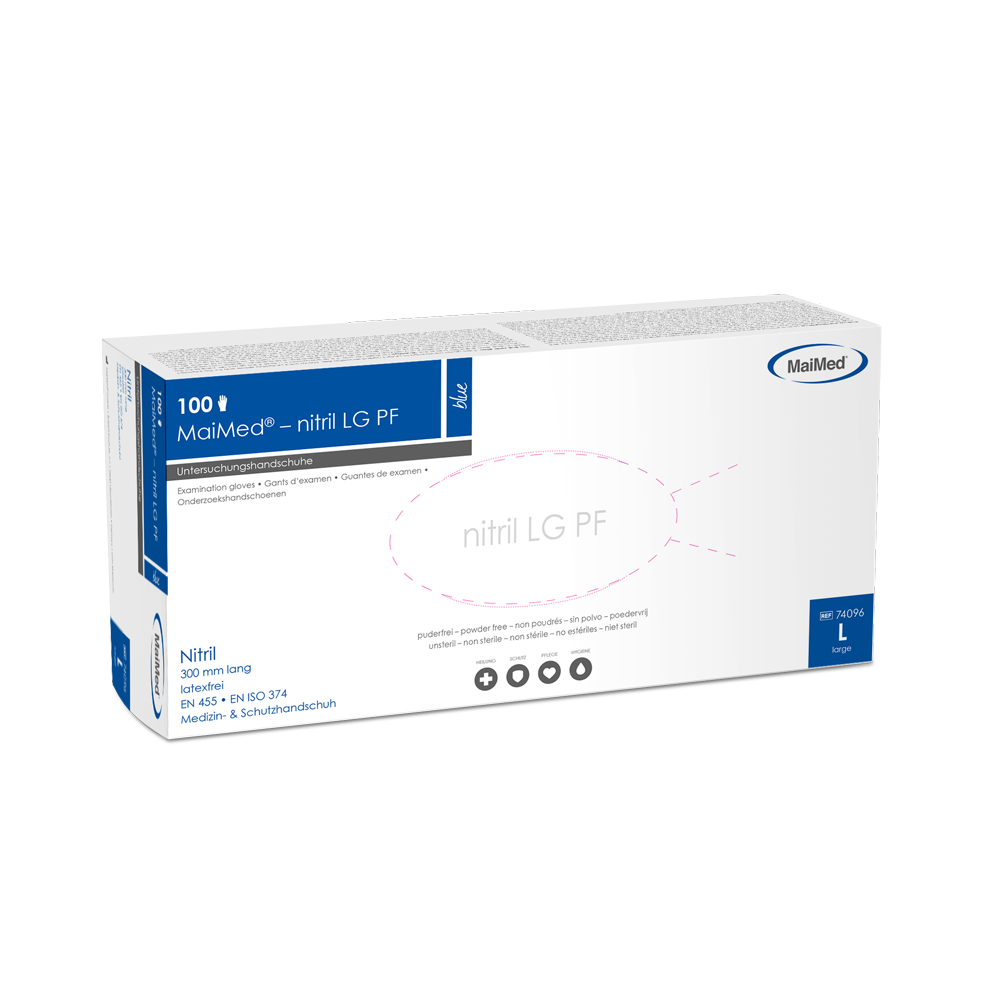 MaiMed-nitril LG PF kék, nem steril púdermentes latexmentes kesztyű, hossza 300 mm
