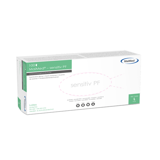 MaiMed-érzékeny latex vizsgálókesztyű, nem steril, púdermentes, 100 db/doboz