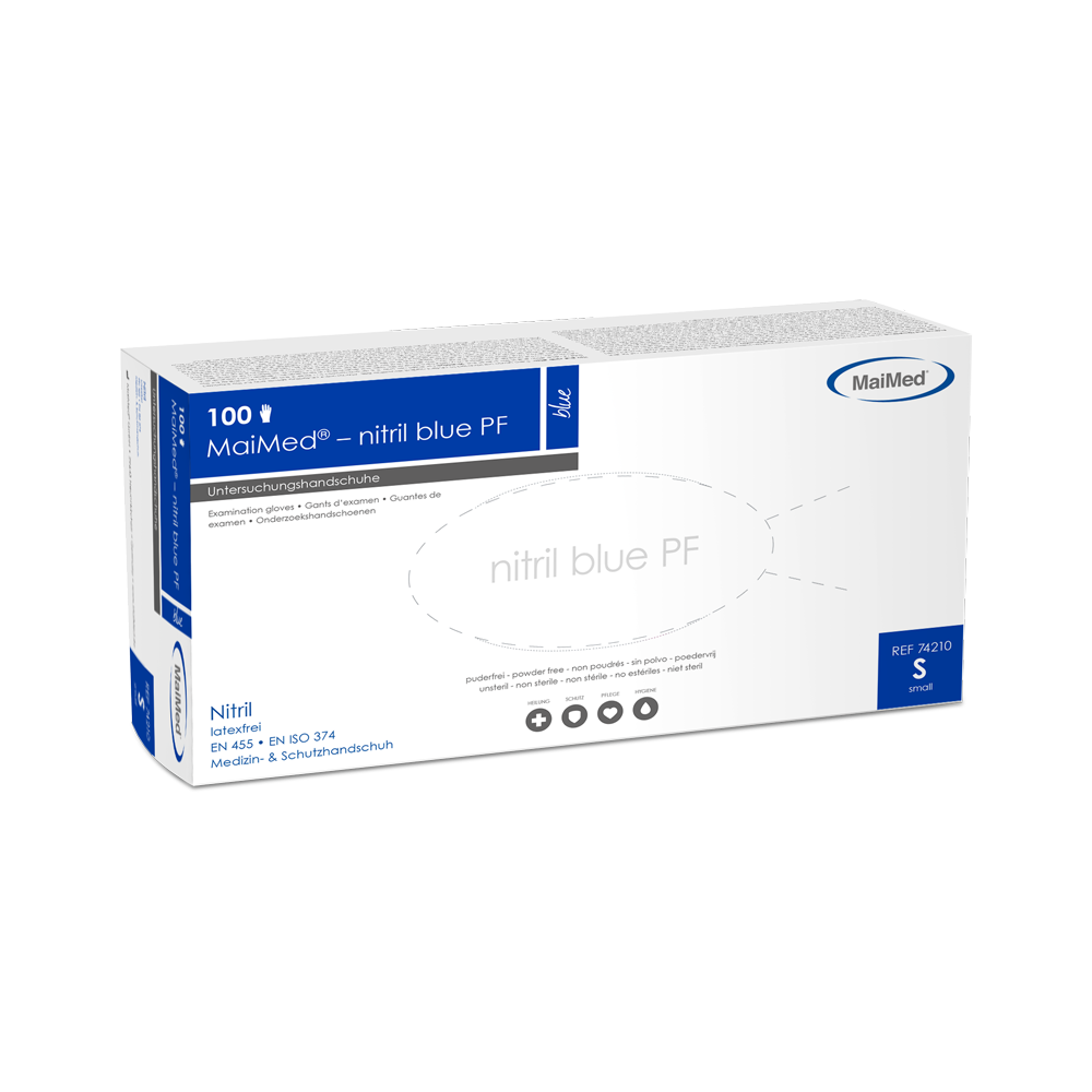 MaiMed-nitril kék PF Blue, nem steril, por. Latexmentes kesztyű 100 db/doboz