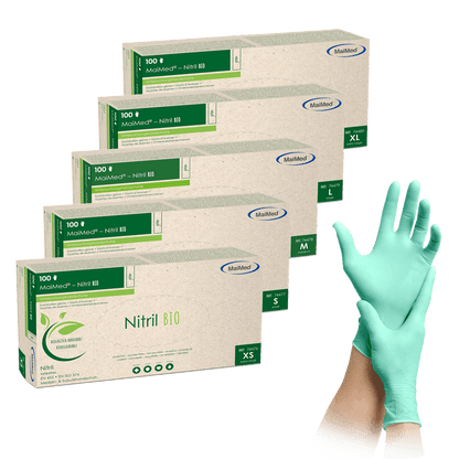MaiMed-Nitrile BIO, nem steril, púdermentes Latexmentes nitril kesztyű, zöld, 100 db/doboz