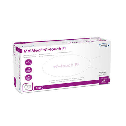 MaiMed vi-touch eldobható vinil kesztyű, púdermentes, 100 db/doboz