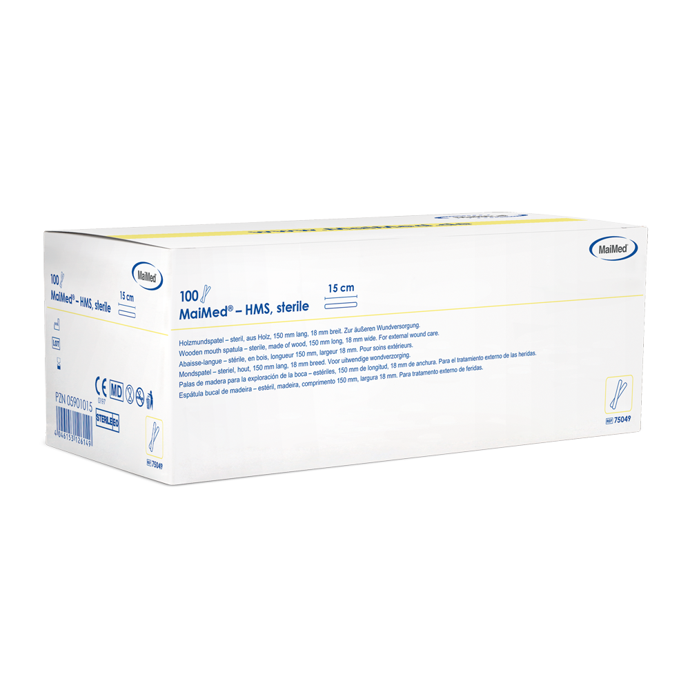 MaiMed - HMS steril fa szájlenyomó, 15cm hosszú, 100x1 db. sterilen csomagolt | Doboz (100 db)