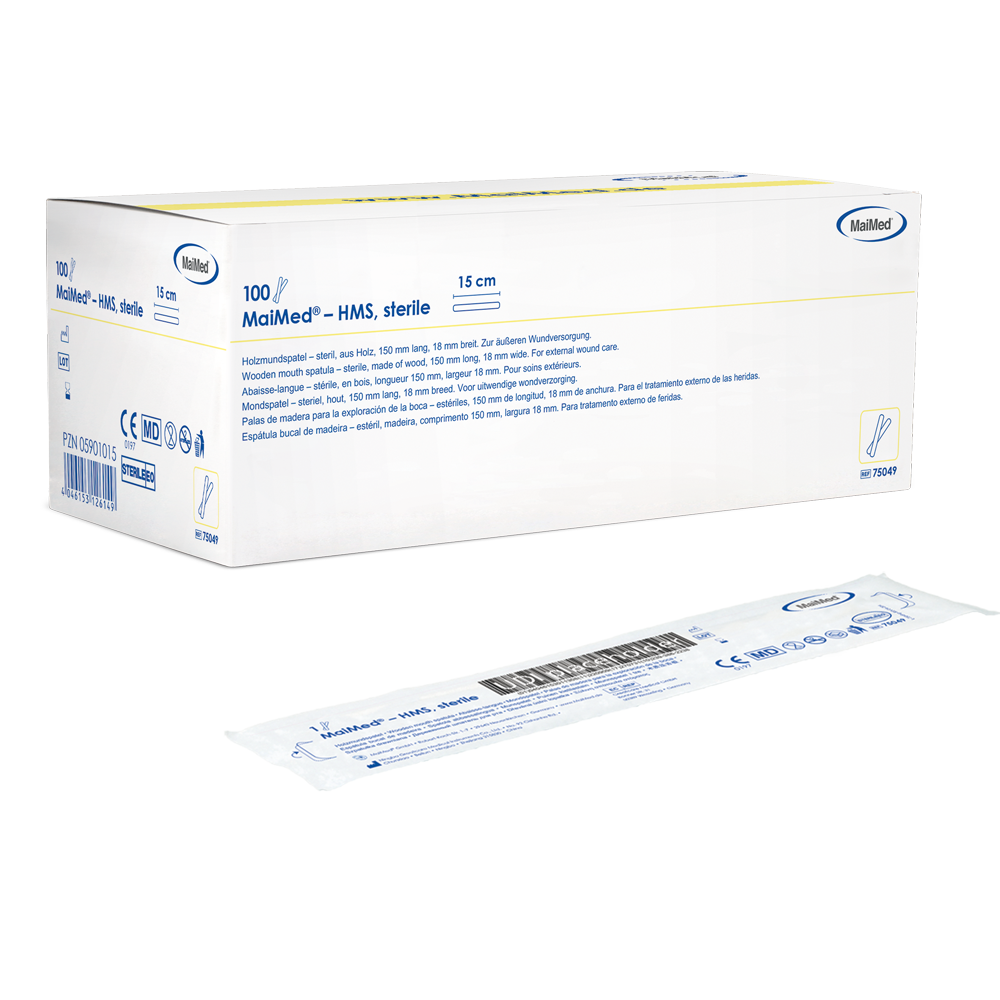 MaiMed - HMS steril fa szájlenyomó, 15cm hosszú, 100x1 db. sterilen csomagolt | Doboz (100 db)