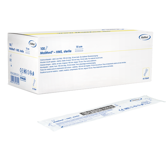 MaiMed - HMS steril fa szájlenyomó, 15cm hosszú, 100x1 db. sterilen csomagolt | Doboz (100 db)