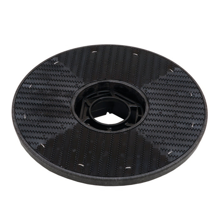 Ein schwarzer, runder Führungssteller Harpunengriff (33 cm) von Diversey Deutschland GmbH & Co. OHG für swingo 1650 ist auf weißem Hintergrund abgebildet; er wird mit Reinigungs- und Polierpads (1er-Pack) verwendet.