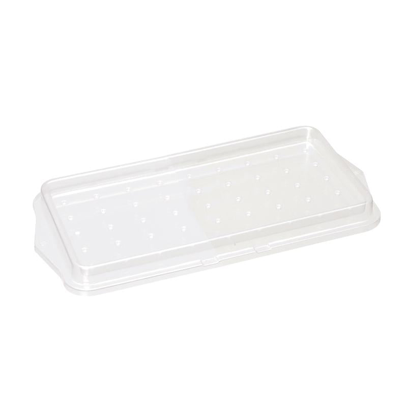 Das TASKI Vorbereitungssieb für Mopp-Boxen der Diversey Deutschland GmbH & Co. OHG ist ein durchsichtiger, rechteckiger Kunststoffdeckel mit gleichmäßig verteilten kleinen Löchern, der zum Abdecken von Mopp-Boxen während des Reinigungsvorgangs dient.